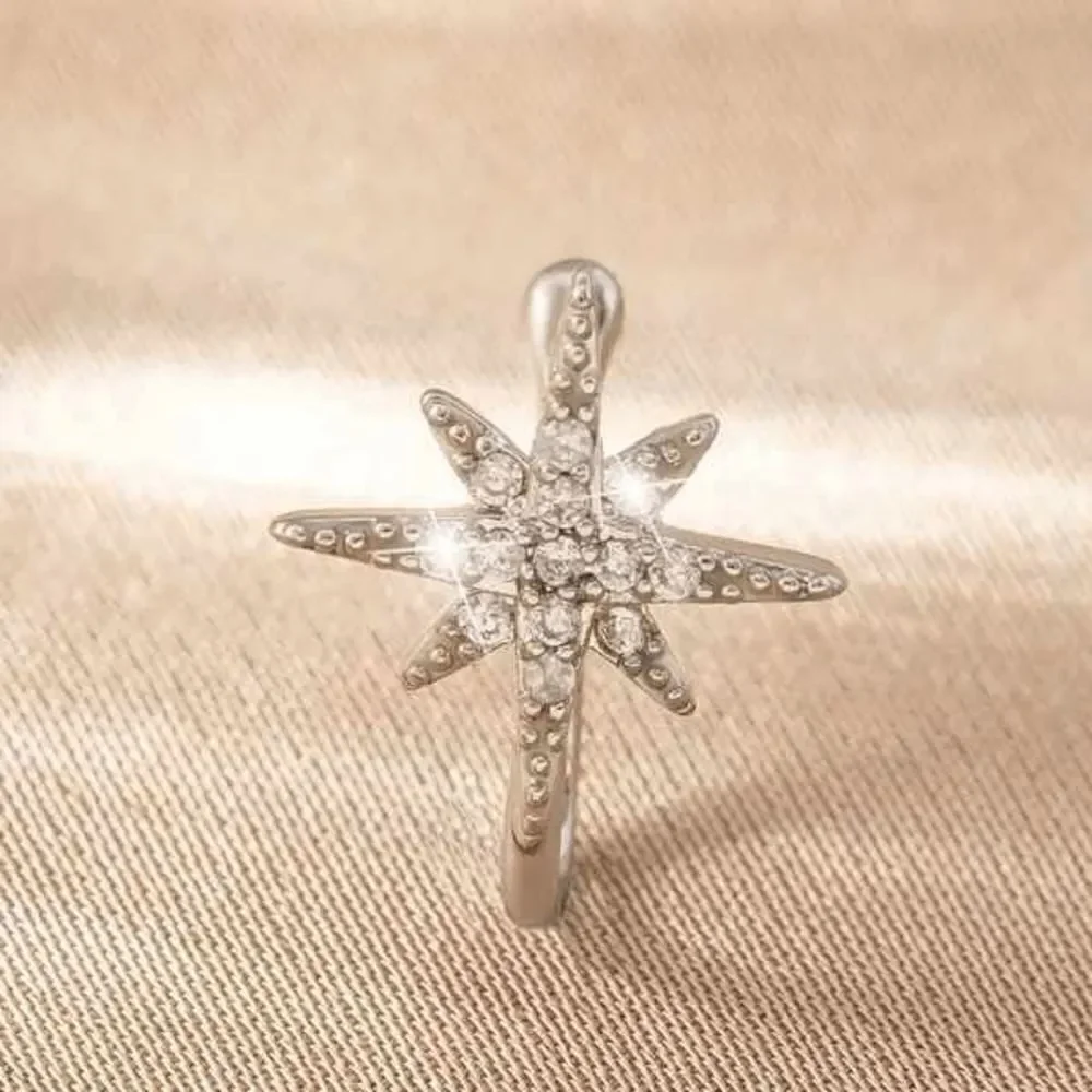 WHITE GOLD DIAMOND STAR NOSE CUFF/RING - Picture 4 of 4